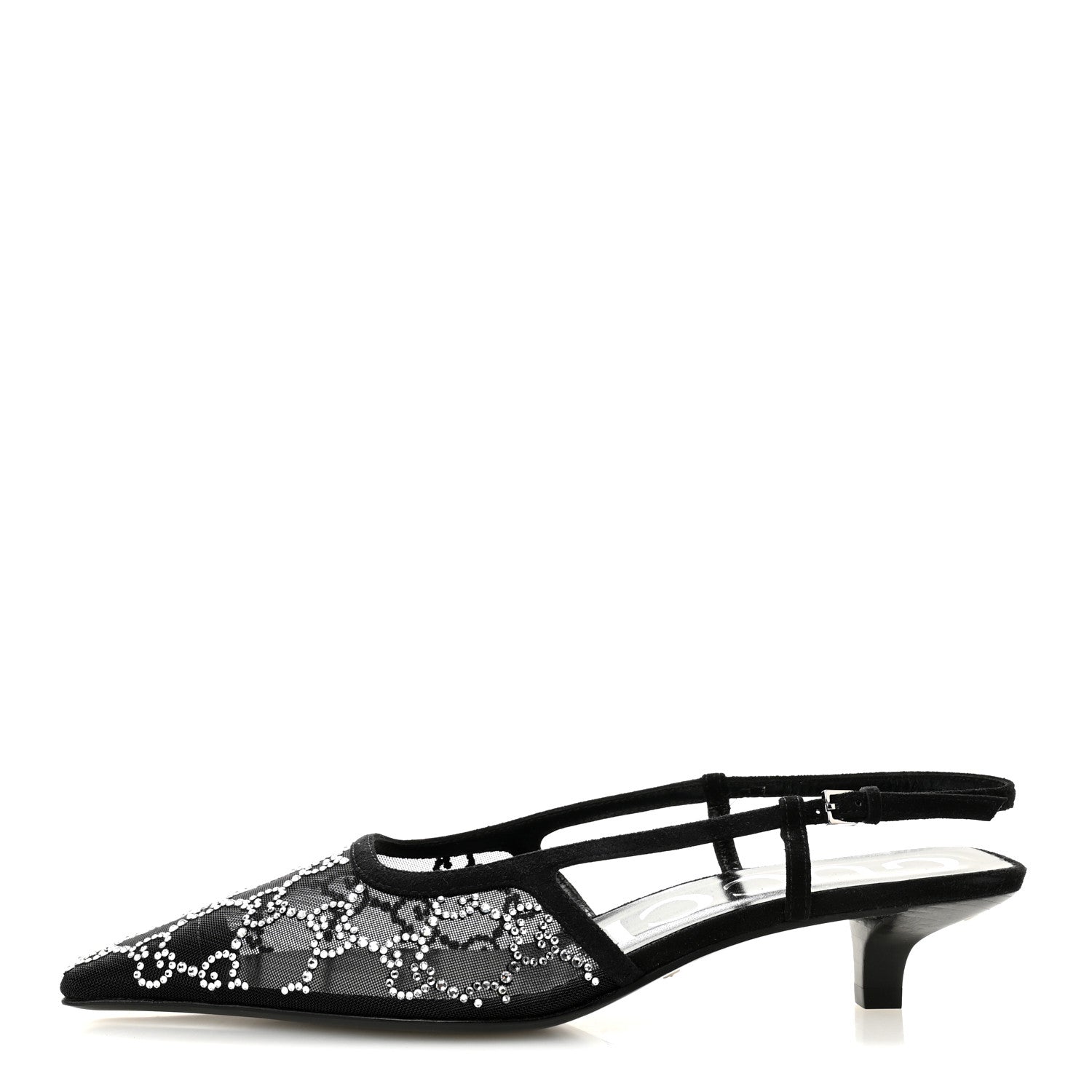 Gucci Tela Retino Kid Scamosciato Crystal GG Monogram Square G 35mm Slingback Pumps 36.5 Black 1 of 9