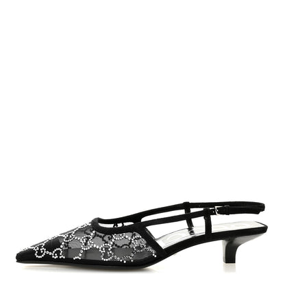 Gucci Tela Retino Kid Scamosciato Crystal GG Monogram Square G 35mm Slingback Pumps 36.5 Black 1 of 9
