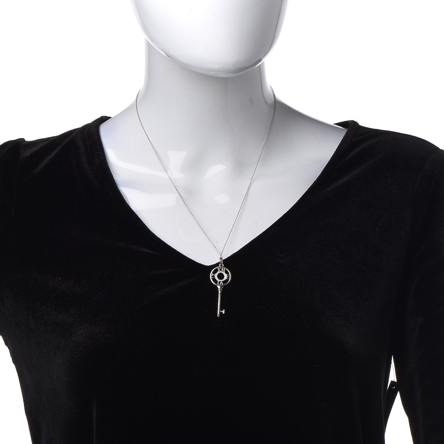 18K White Gold Diamond Atlas Key Pendant Necklace