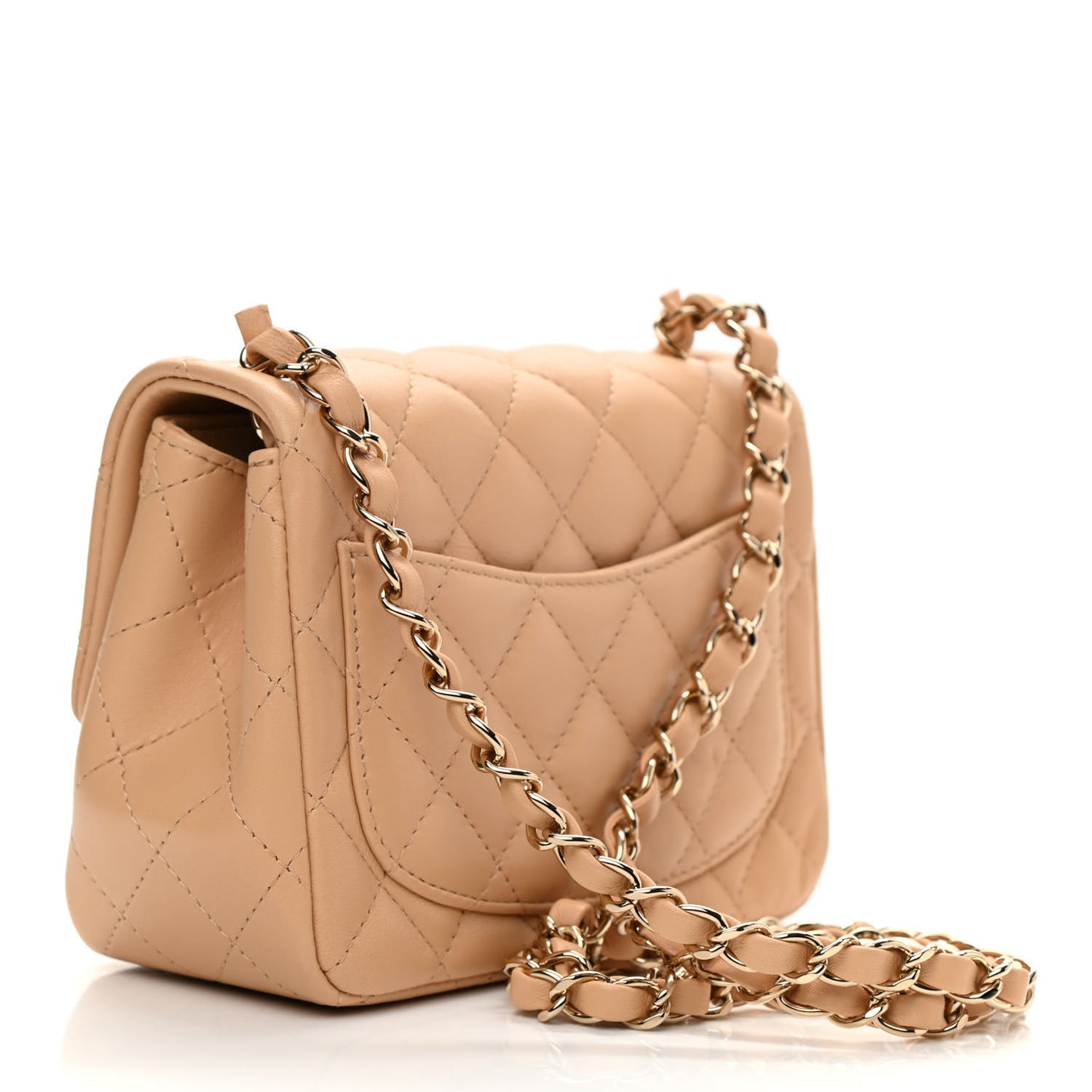 Lambskin Quilted Mini Square Flap Beige