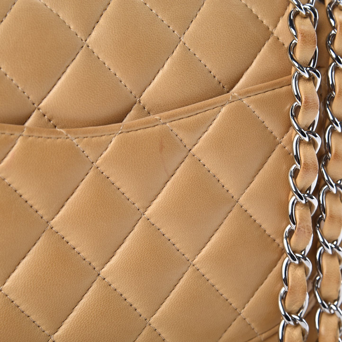 Lambskin Quilted Medium Double Flap Beige