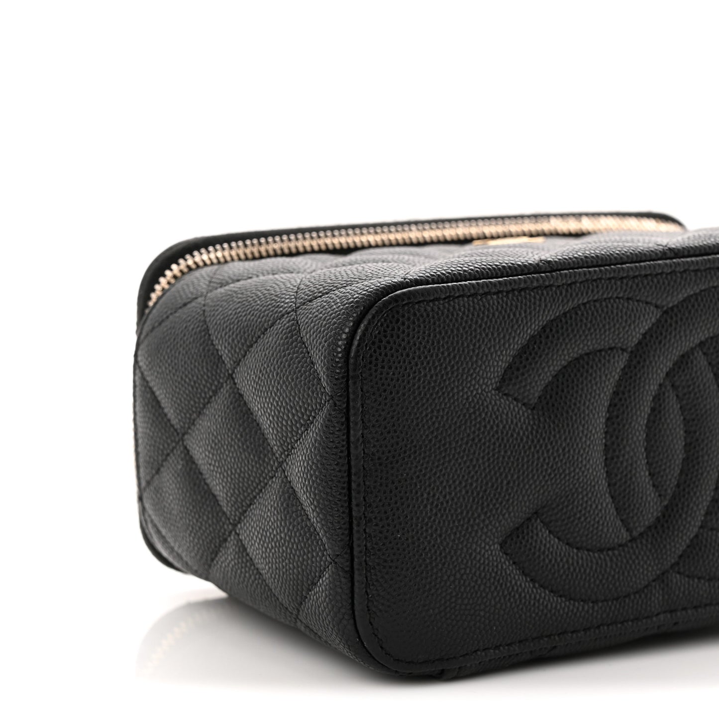 Caviar Quilted Small Vanity Case With Chain Black