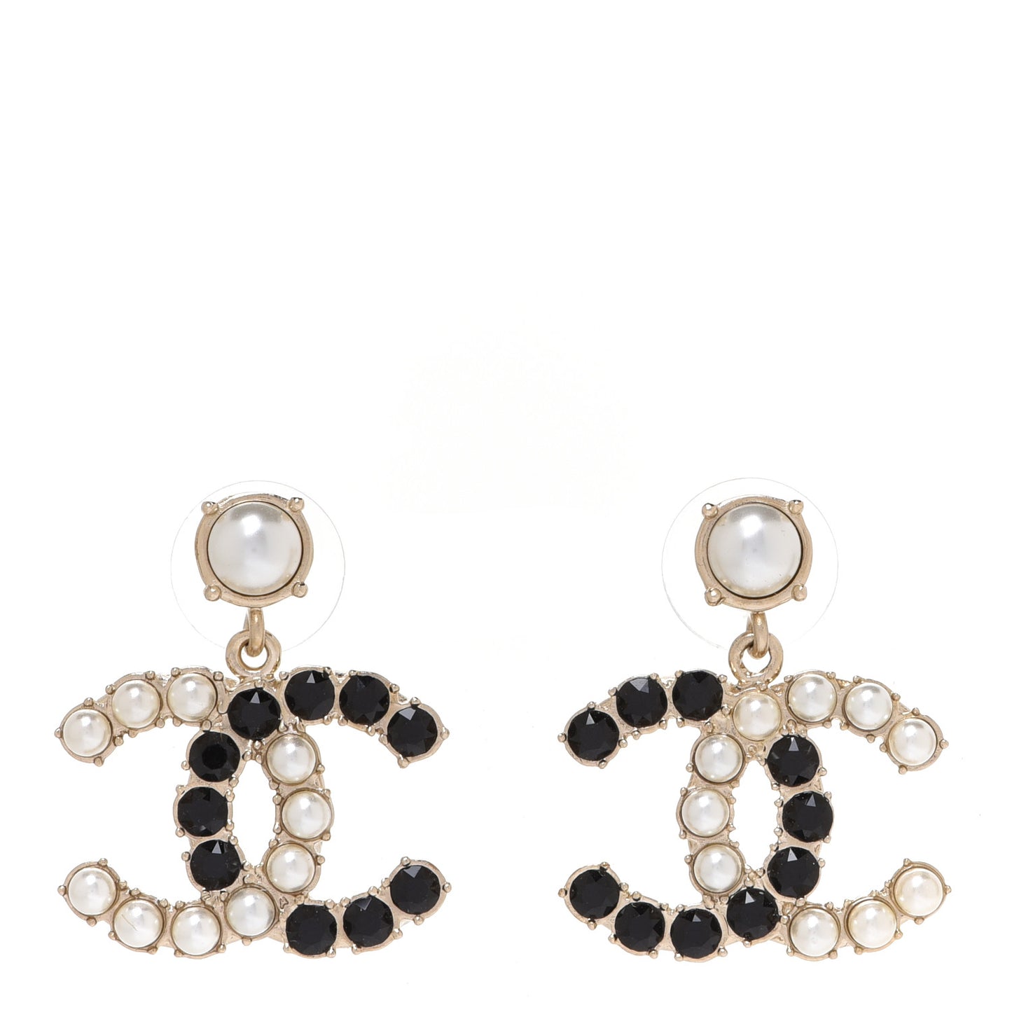 Resin Pearl CC Dazzling Domino Earrings Gold Black