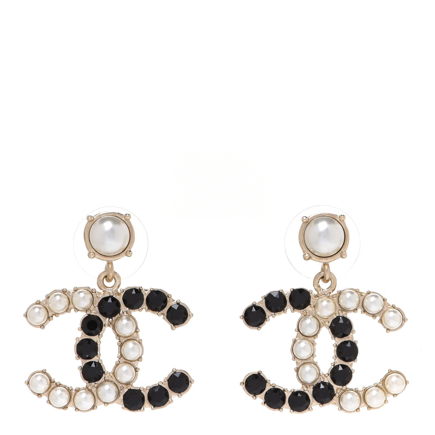 Chanel Resin Pearl CC Dazzling Domino Earrings Gold Black 1 of 5