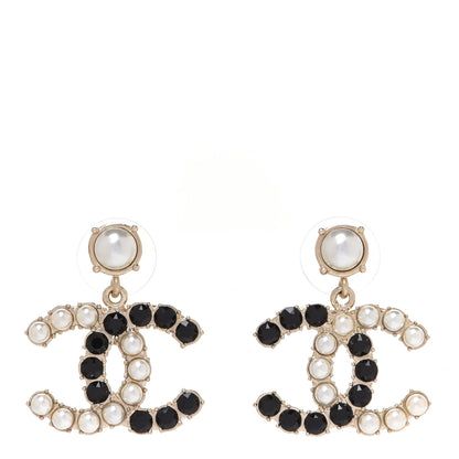 Chanel Resin Pearl CC Dazzling Domino Earrings Gold Black 1 of 5