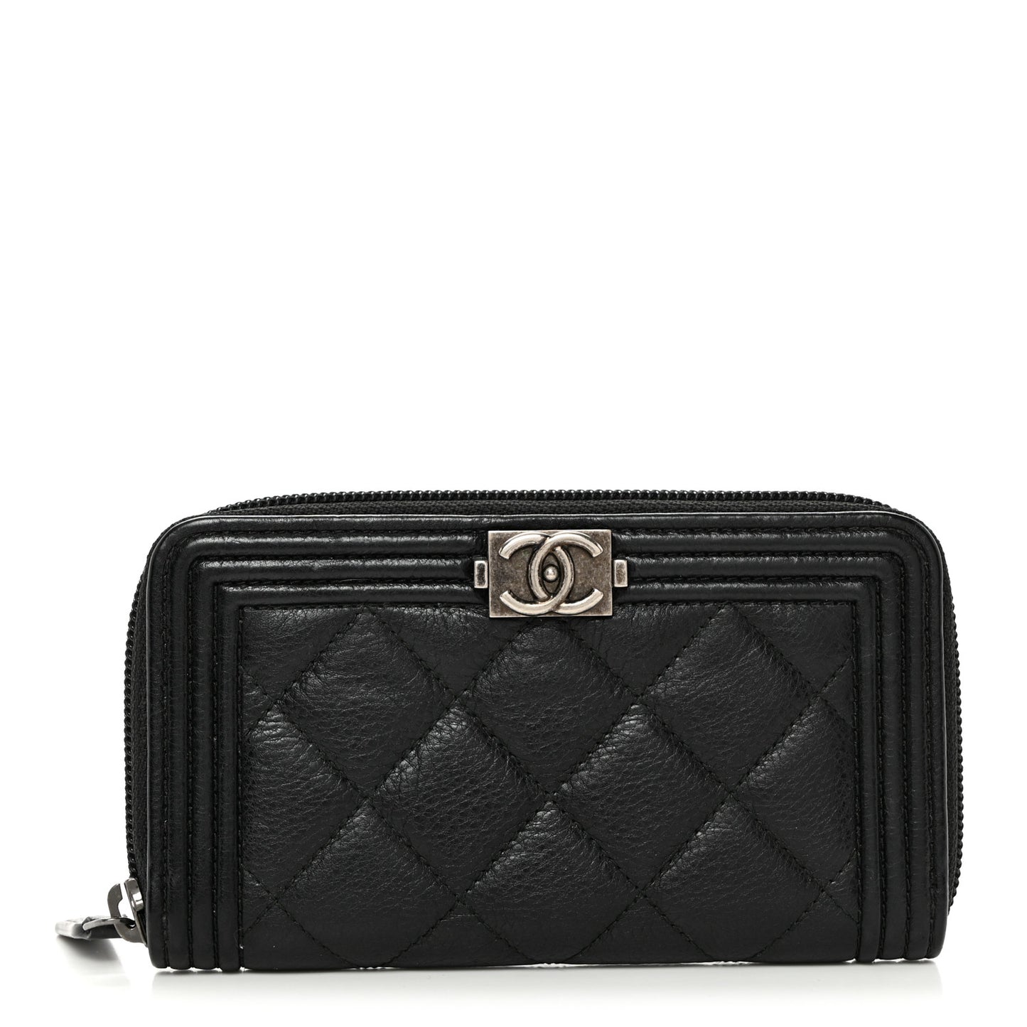 Caviar Quilted Small Boy Zip Around Wallet Black