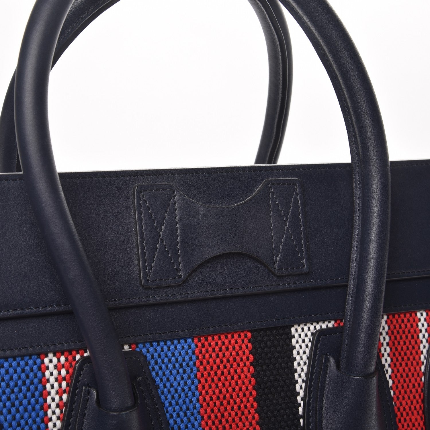 Celine Smooth Calfskin Striped Cotton Canvas Mini Luggage Navy Blue 13 of 15