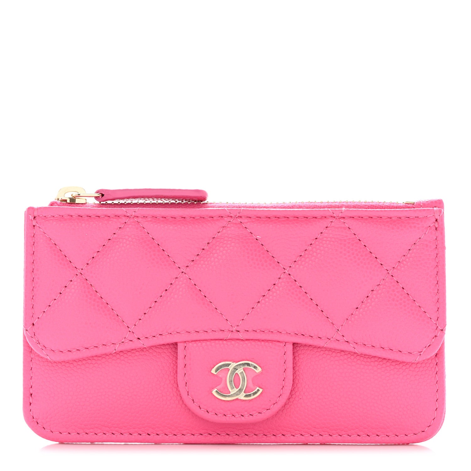 Chanel Caviar Quilted Flap Zip Card Holder Dark Pink 1 of 11