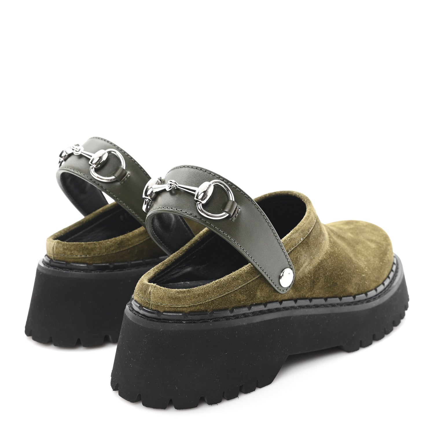 Gucci Suede Womens Horsebit Platform Mules 36 Dark Green 5 of 11