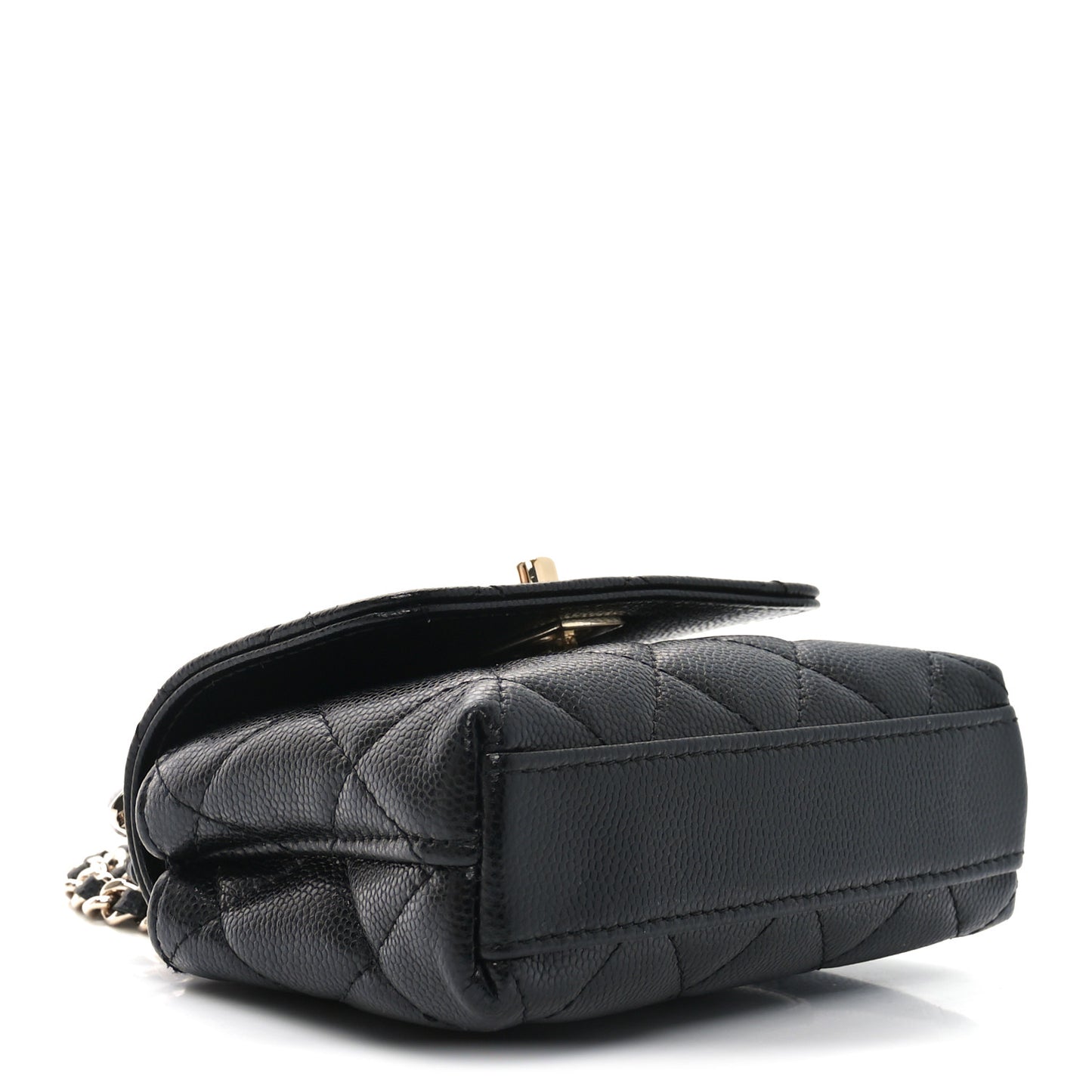 Caviar Quilted Nano Coco Handle Clutch With Chain Black