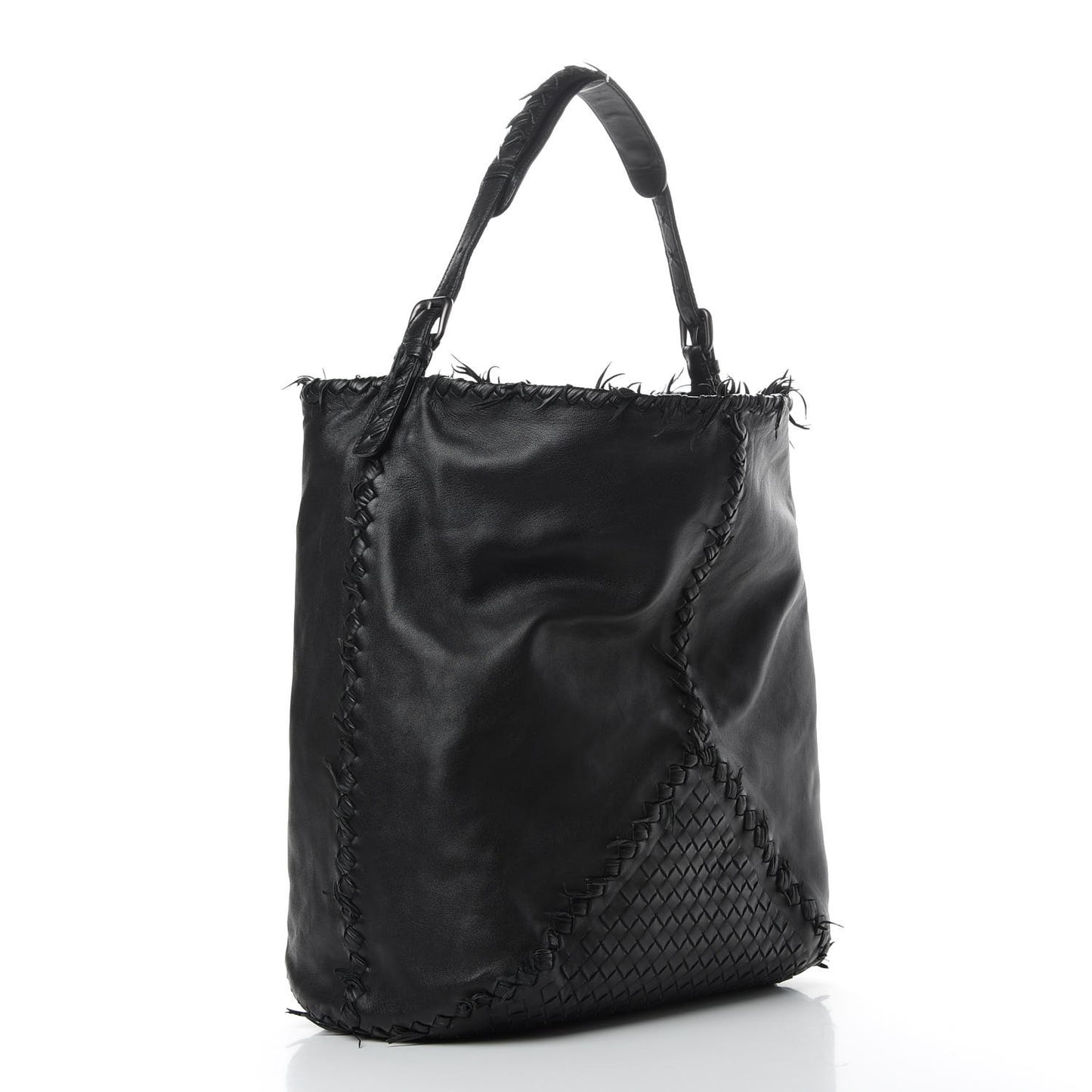 Nappa Intrecciato Large Fringe Shoulder Bag Black