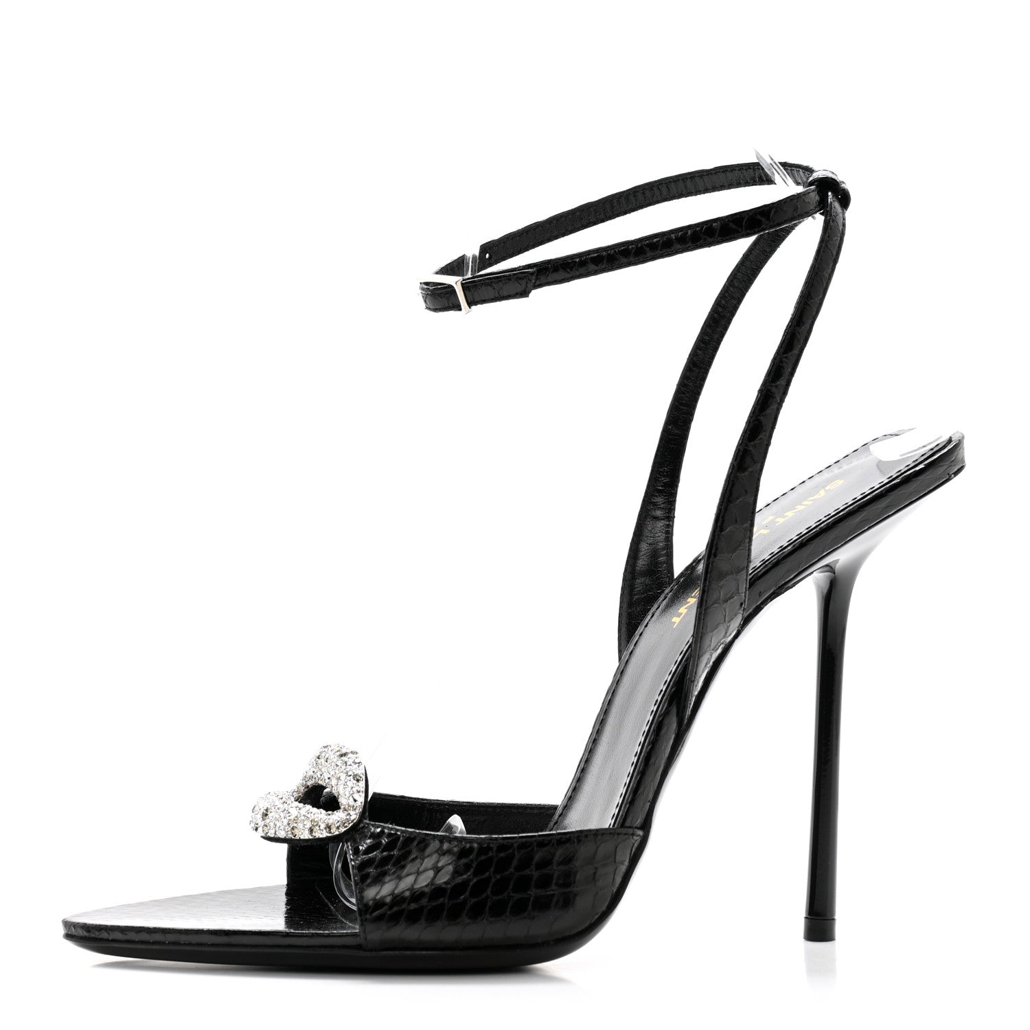 Saint Laurent Ayers Snakeskin Embossed Crystal Giqua 115 Sandals 38.5 Black 1 of 8