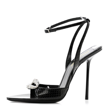 Saint Laurent Ayers Snakeskin Embossed Crystal Giqua 115 Sandals 38.5 Black 1 of 8
