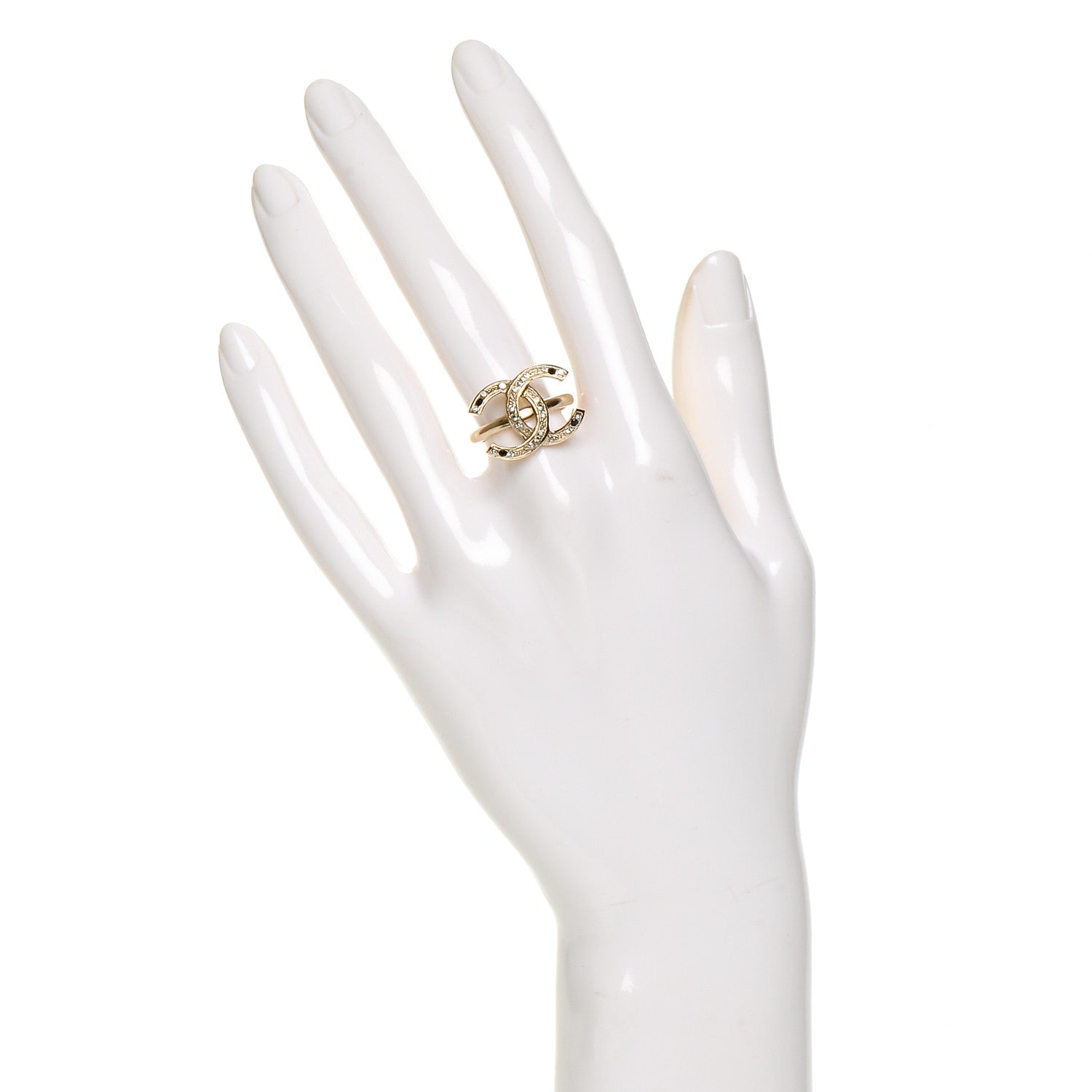 Chanel Crystal CC Ring Size 6 Black Gold 2 of 4