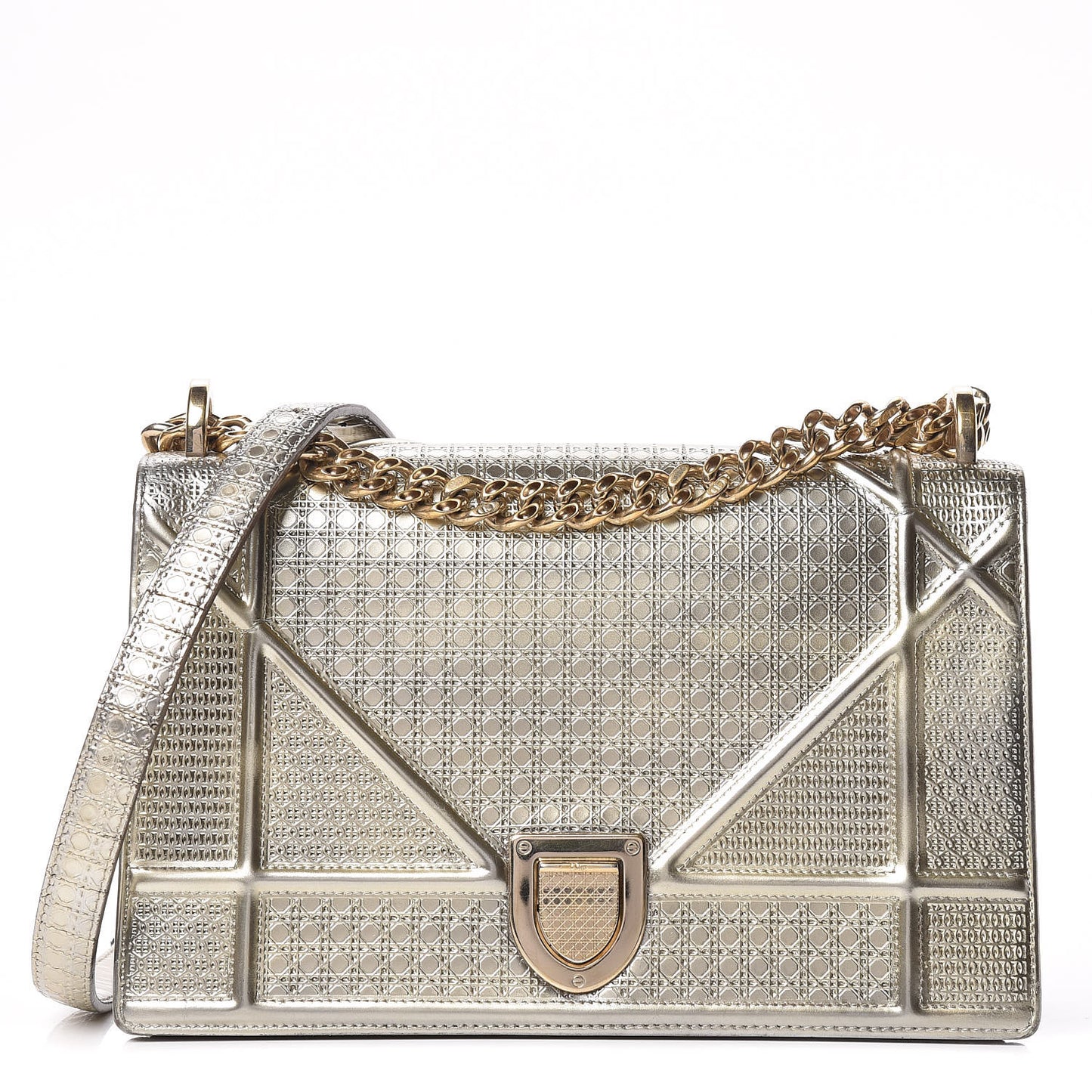 Metallic Patent Micro-Cannage Medium Diorama Flap Bag Gold