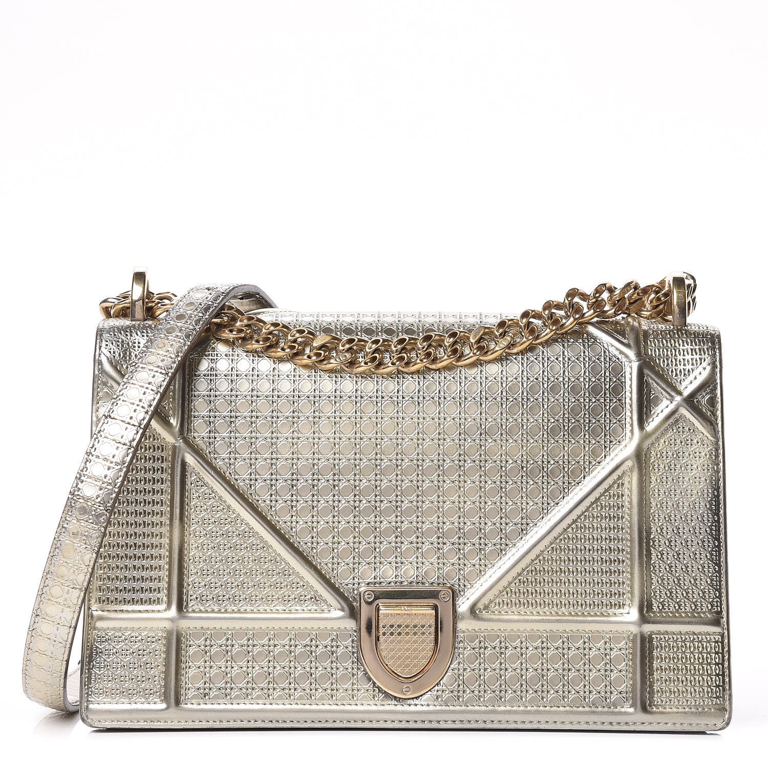 Christian Dior Metallic Patent Micro-Cannage Medium Diorama Flap Bag Gold 1 of 22