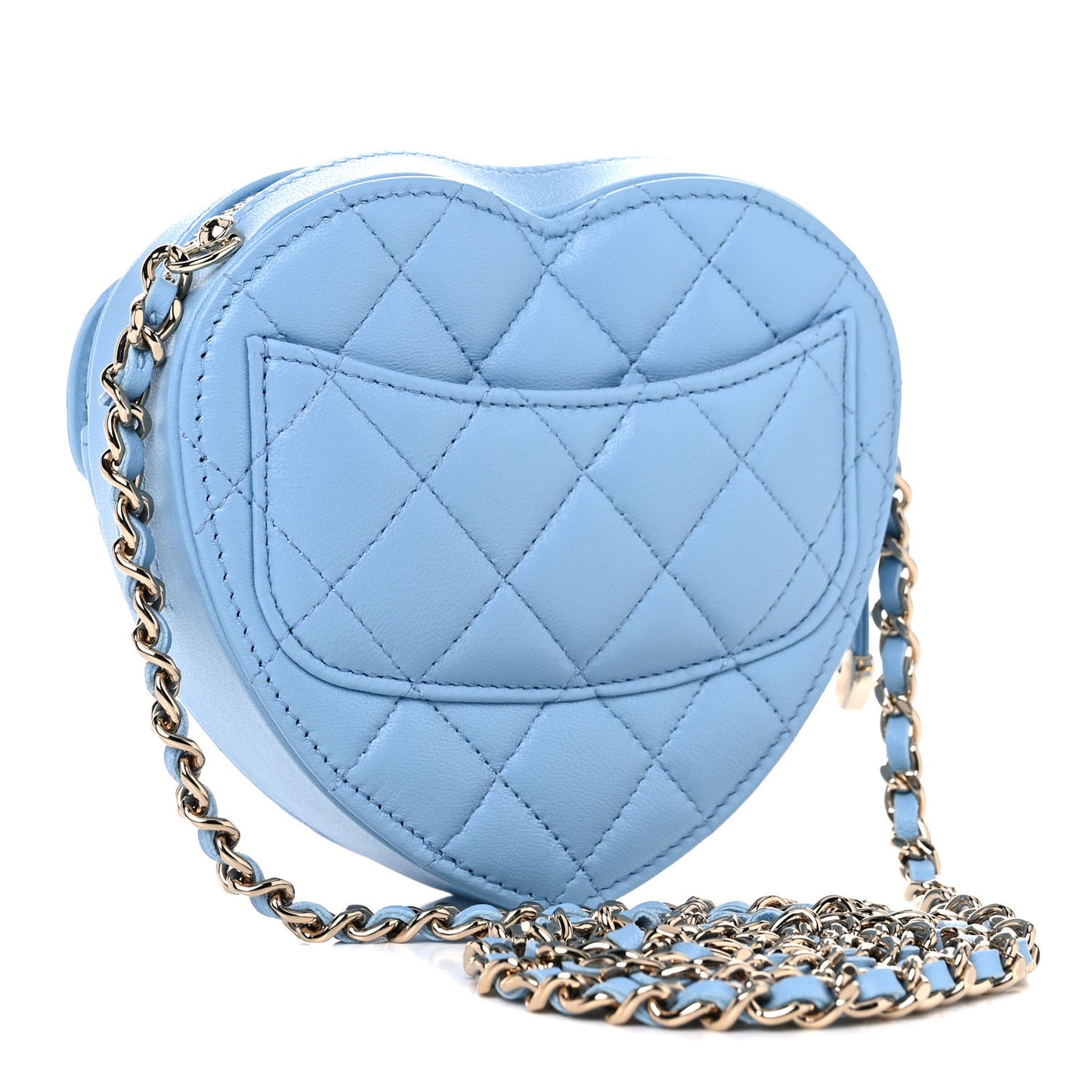 Lambskin Quilted CC In Love Heart Clutch With Chain Light Blue