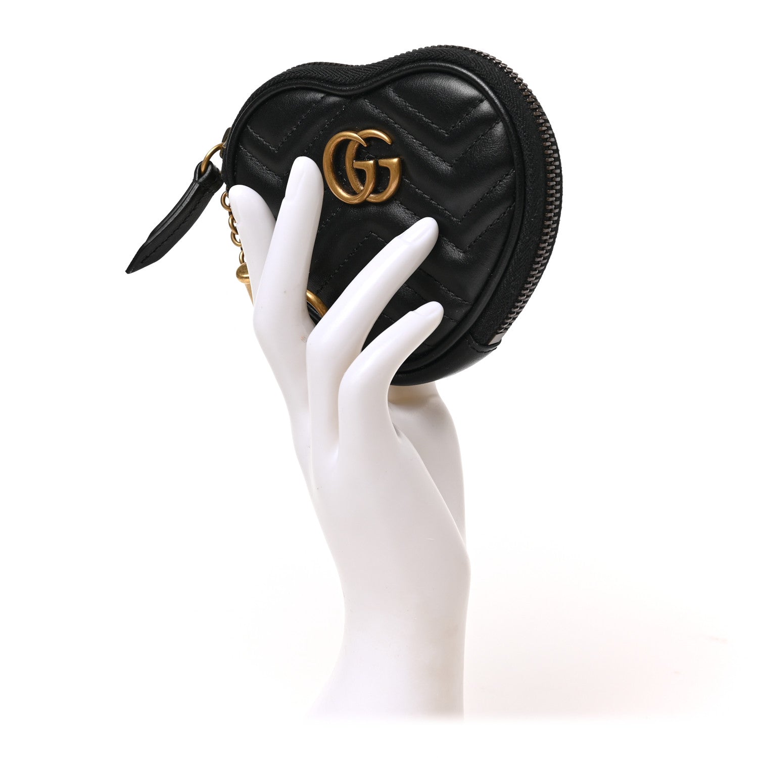 Gucci Calfskin Matelasse Chevron GG Marmont Heart Coin Purse Black 2 of 8