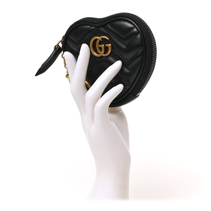 Gucci Calfskin Matelasse Chevron GG Marmont Heart Coin Purse Black 2 of 8
