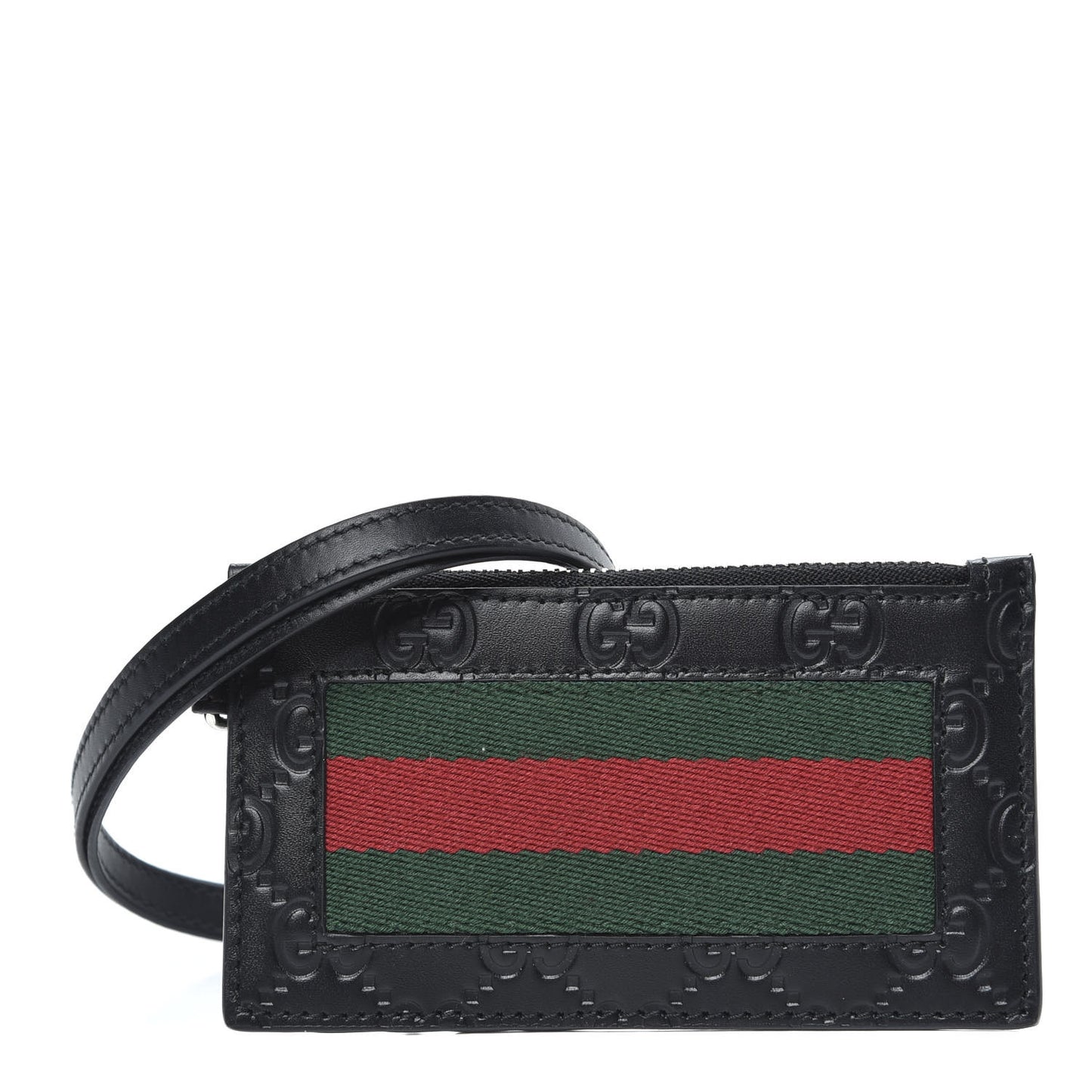 Guccissima Web Lanyard Coin Case Card Holder Black