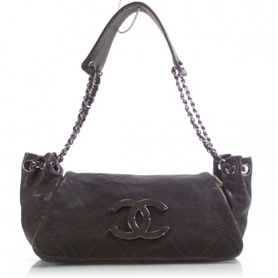 Leather Diamond Stitch Flap Brown