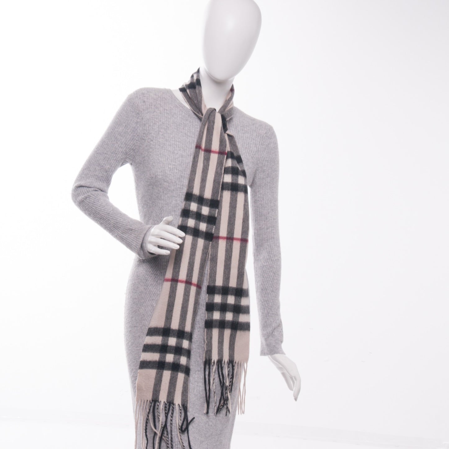Cashmere Giant Check Scarf Stone