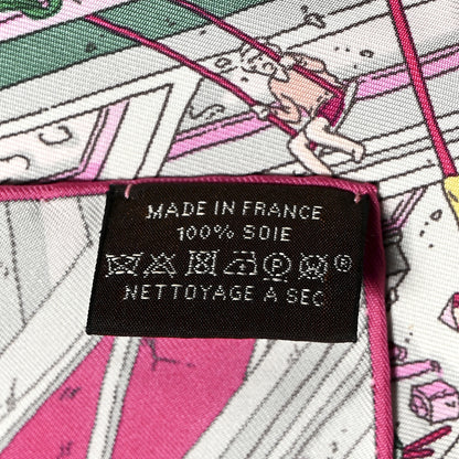 Hermes Silk Le Grand Prix du Faubourg Scarf 90 Rose Menthol Gris Perle 4 of 5