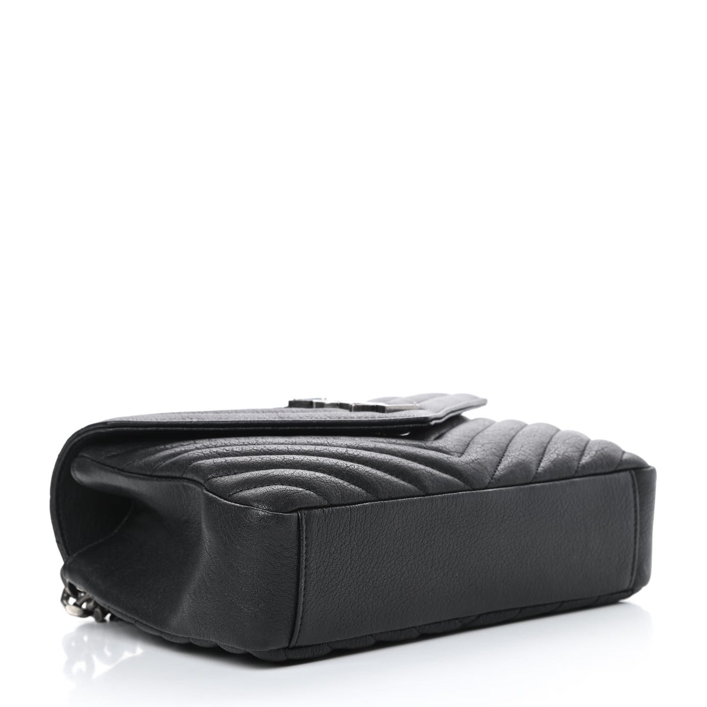 Sheepskin Matelasse Chevron Monogram Medium College Bag Black