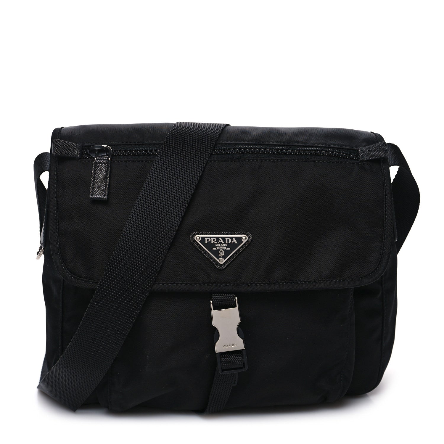 Prada Tessuto Nylon Saffiano Small Vela Messenger Black 1 of 8