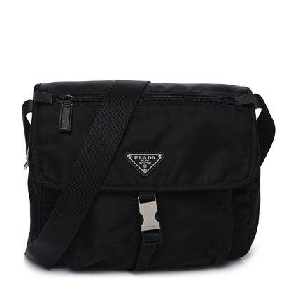 Prada Tessuto Nylon Saffiano Small Vela Messenger Black 1 of 8