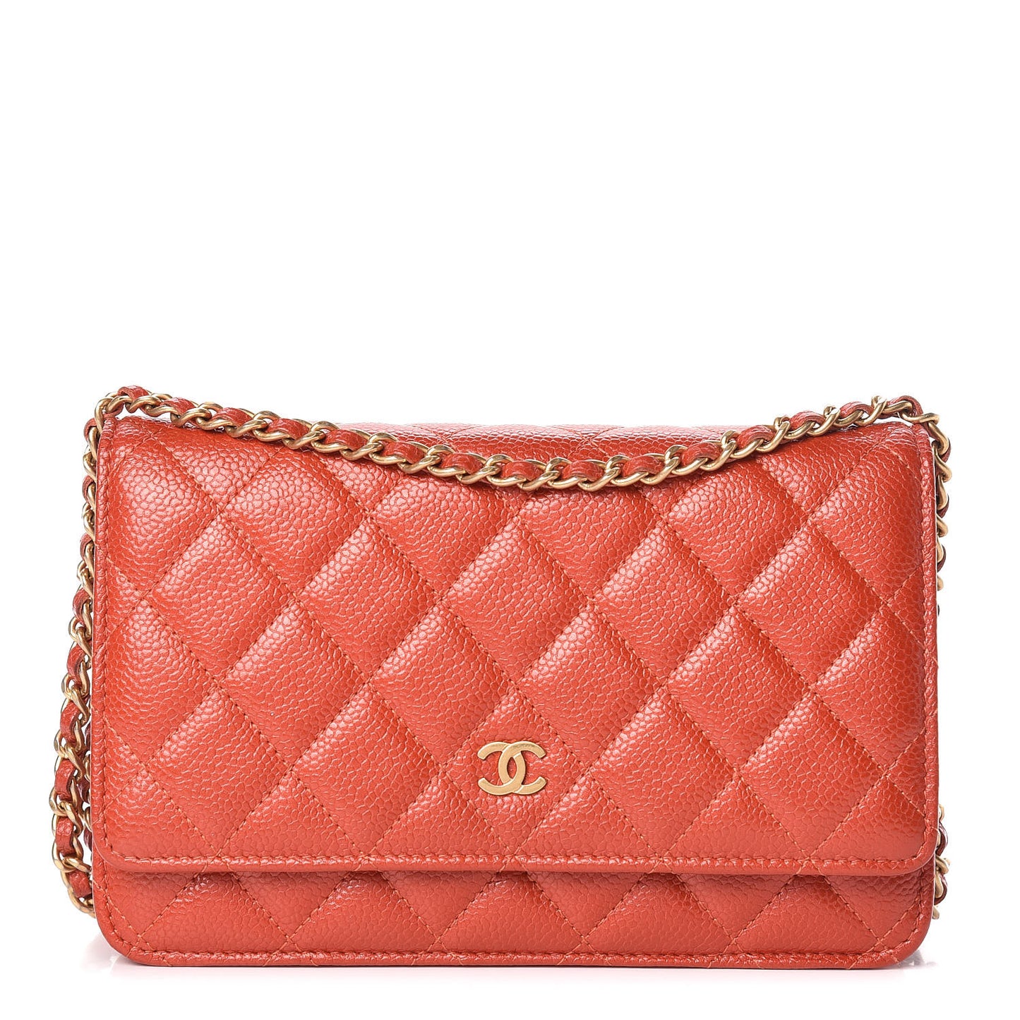 Pearly Caviar Quilted Wallet On Chain WOC Orange