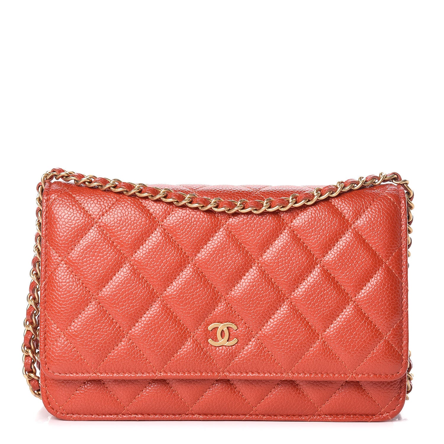Chanel Pearly Caviar Quilted Wallet On Chain WOC Orange 1 of 14