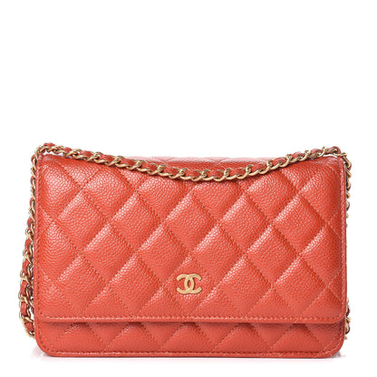 Chanel Pearly Caviar Quilted Wallet On Chain WOC Orange 1 of 14