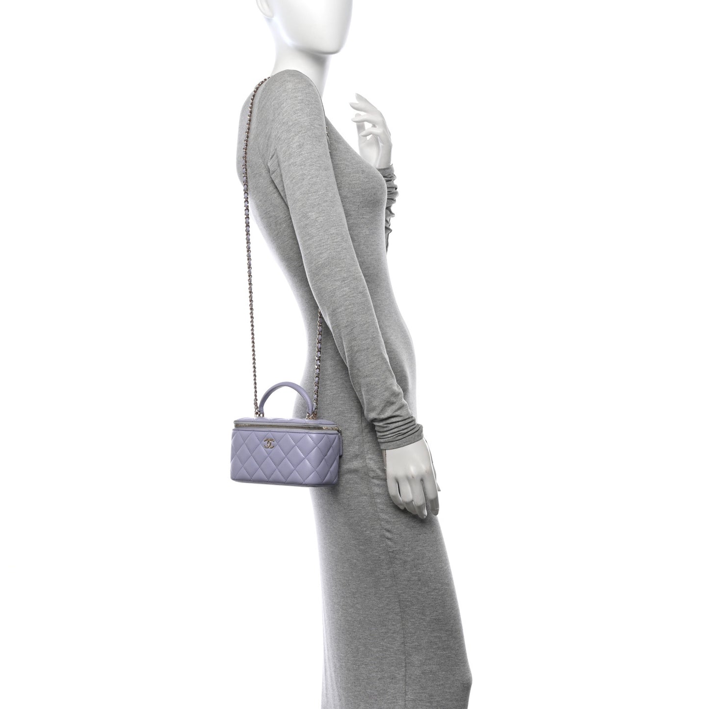 Lambskin Quilted Small Top Handle Vanity Case With Chain Light Purple