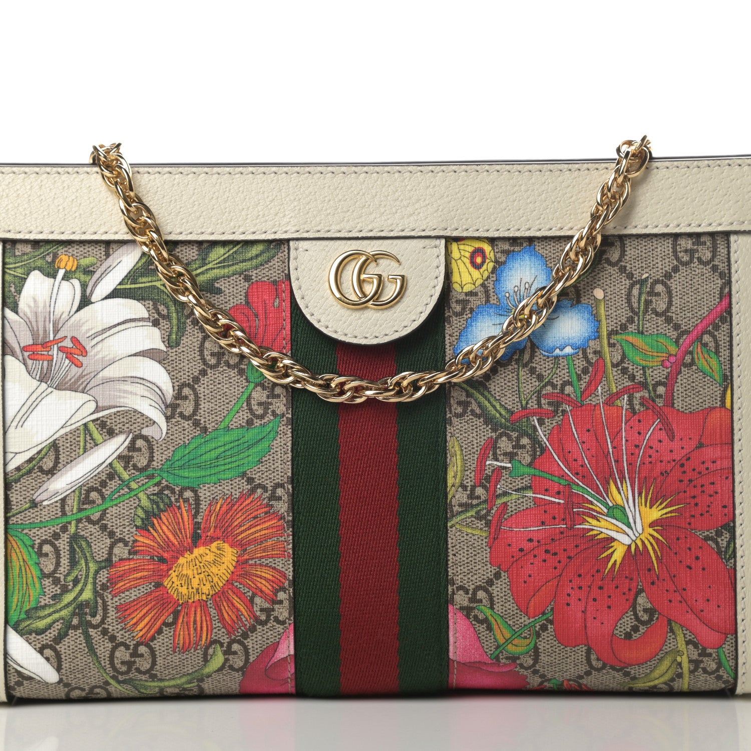 Gucci GG Supreme Monogram Flora Web Small Ophidia Chain Shoulder Bag White 8 of 10