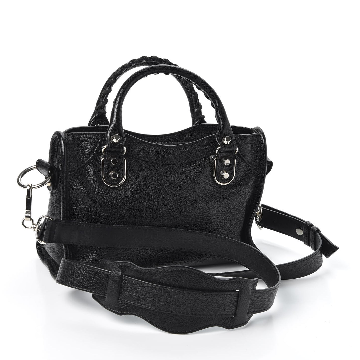 Chevre Silver Metallic Edge Hardware Mini City Black