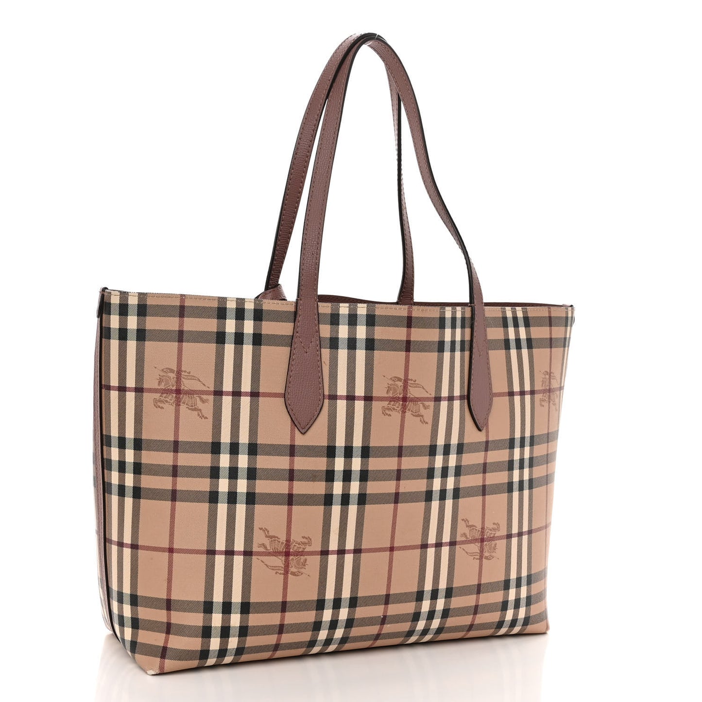 Grainy Calfskin Haymarket Check Medium Reversible Tote Dusty Pink