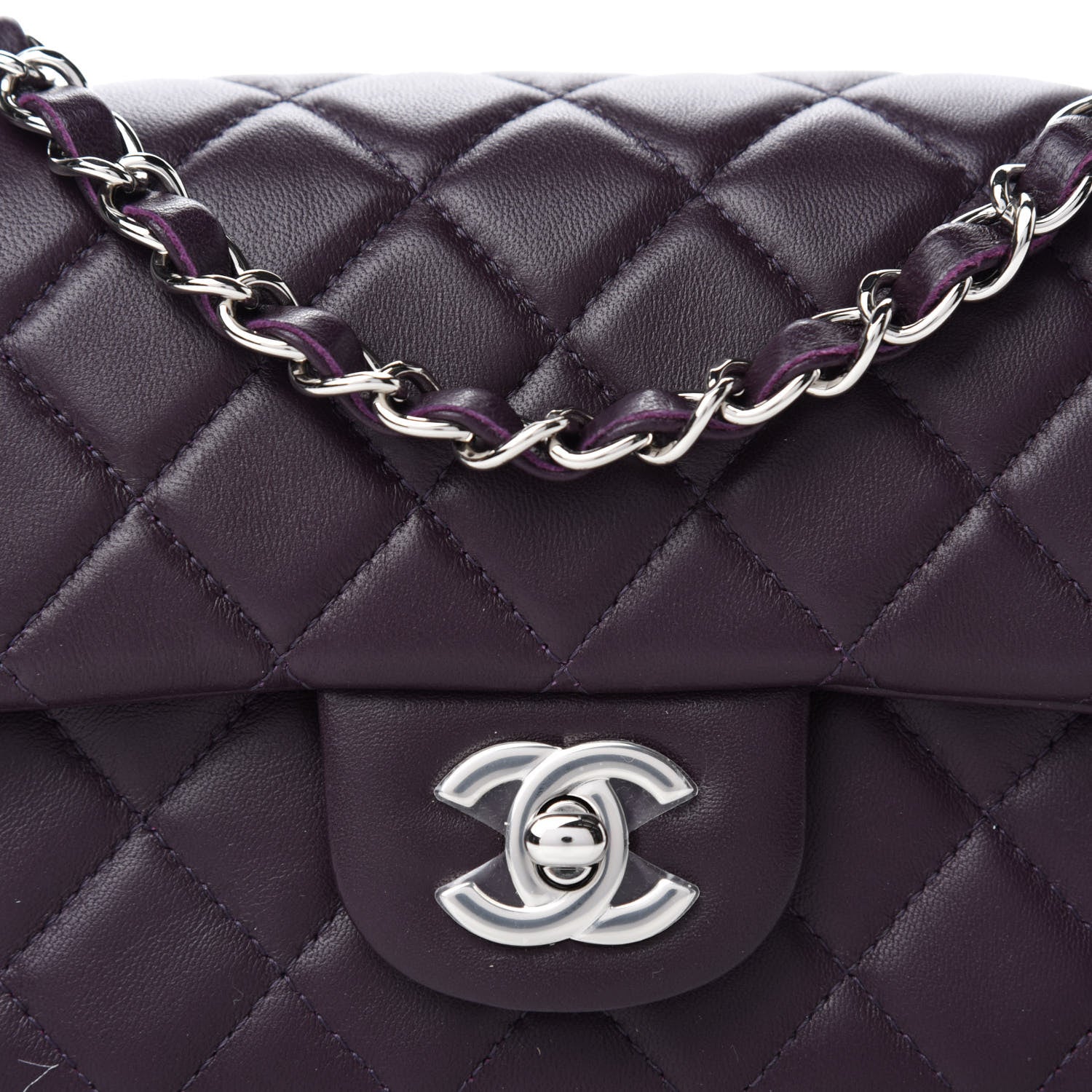 Chanel Lambskin Quilted Mini Rectangular Flap Dark Purple 10 of 11