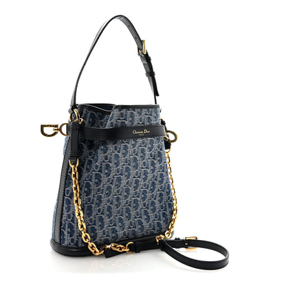 Christian Dior Denim Oblique Jacquard Medium C'est Chain Bucket Bag Denim Blue 3 of 9