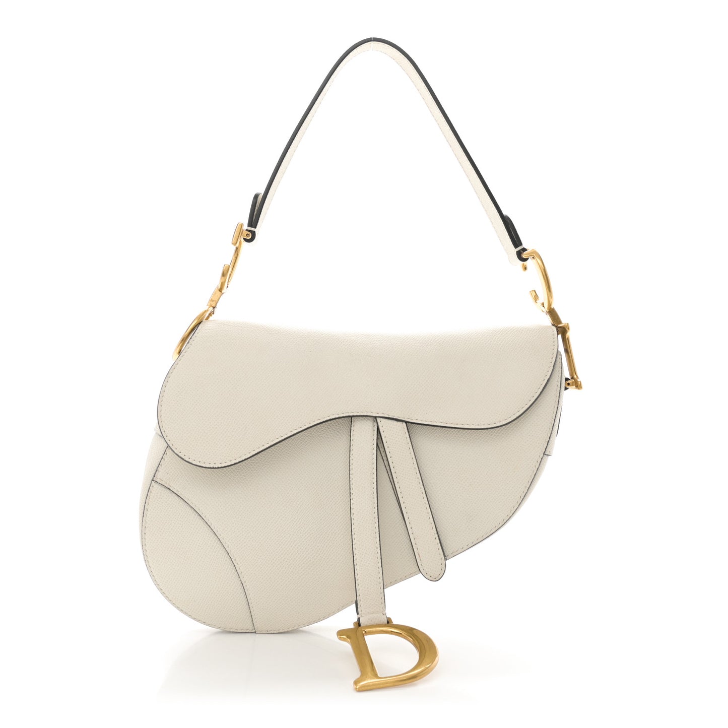 Grained Calfskin Saddle Bag White