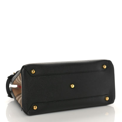 Burberry Grainy Calfskin House Check Medium Banner Tote Black 4 of 9