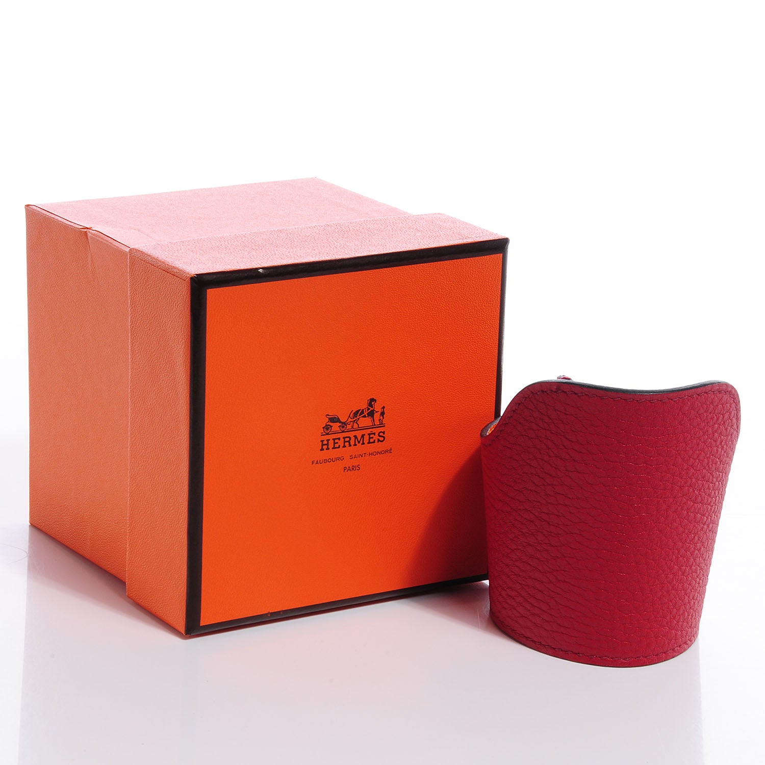 Hermes Taurillon Clemence Togo Petit H Cup Holder Rouge Garance Orange 5 of 5
