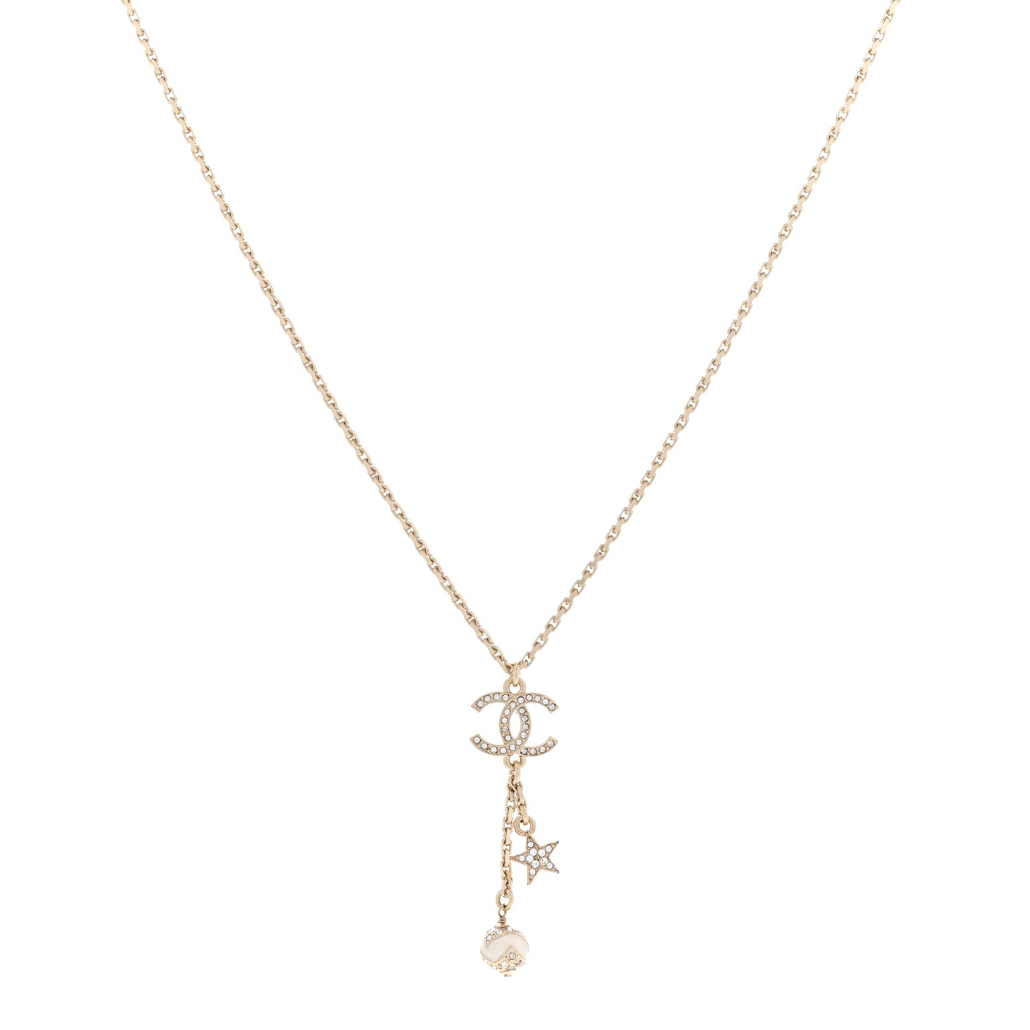 Crystal Star CC Drop Pendant Necklace White Gold
