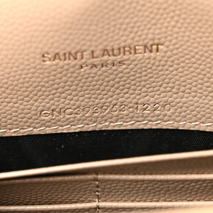 Saint Laurent Grain De Poudre Matelasse Chevron Monogram Envelope Chain Wallet Dark Beige 7 of 11