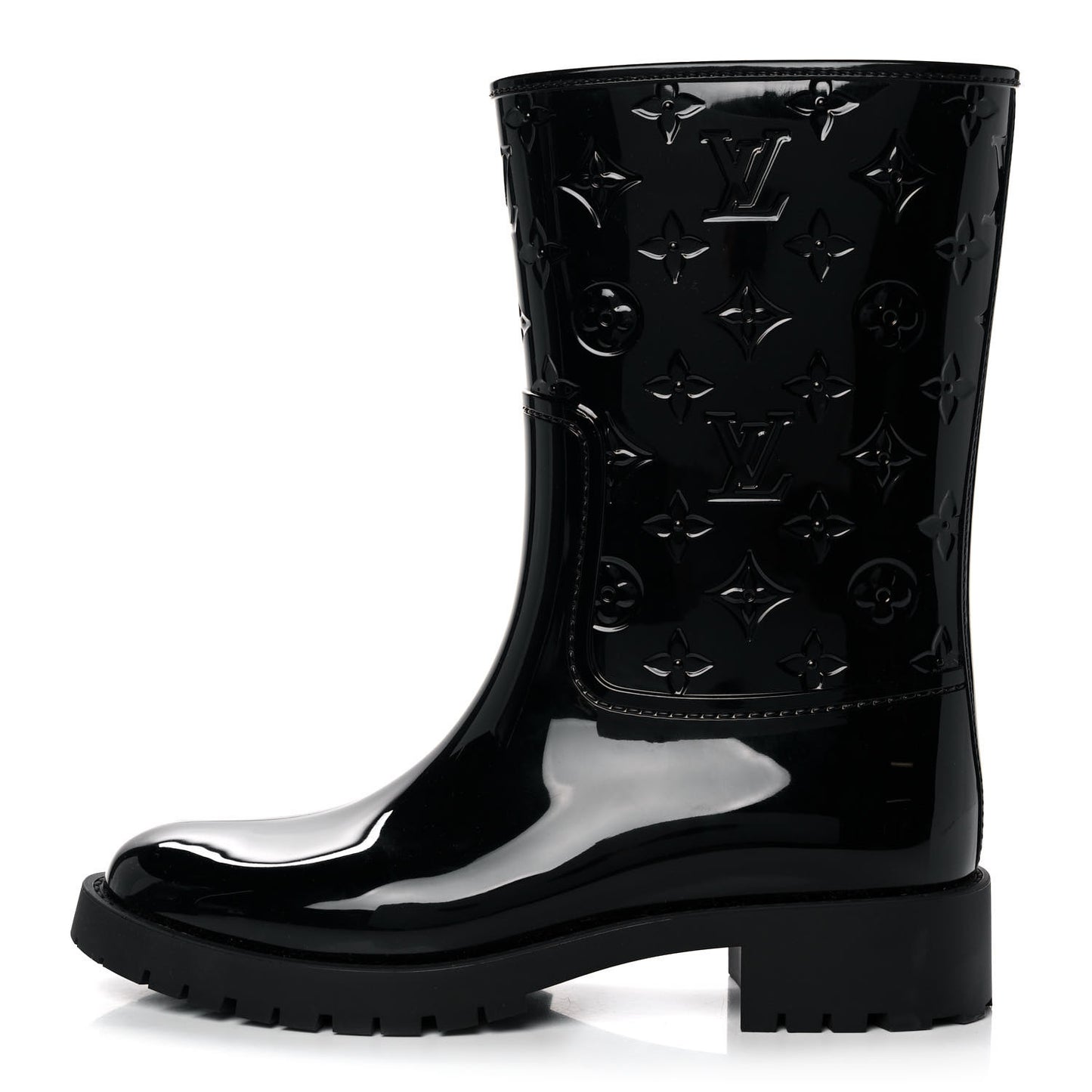 Rubber Embossed Monogram Drops Flat Half Boots 41 Black