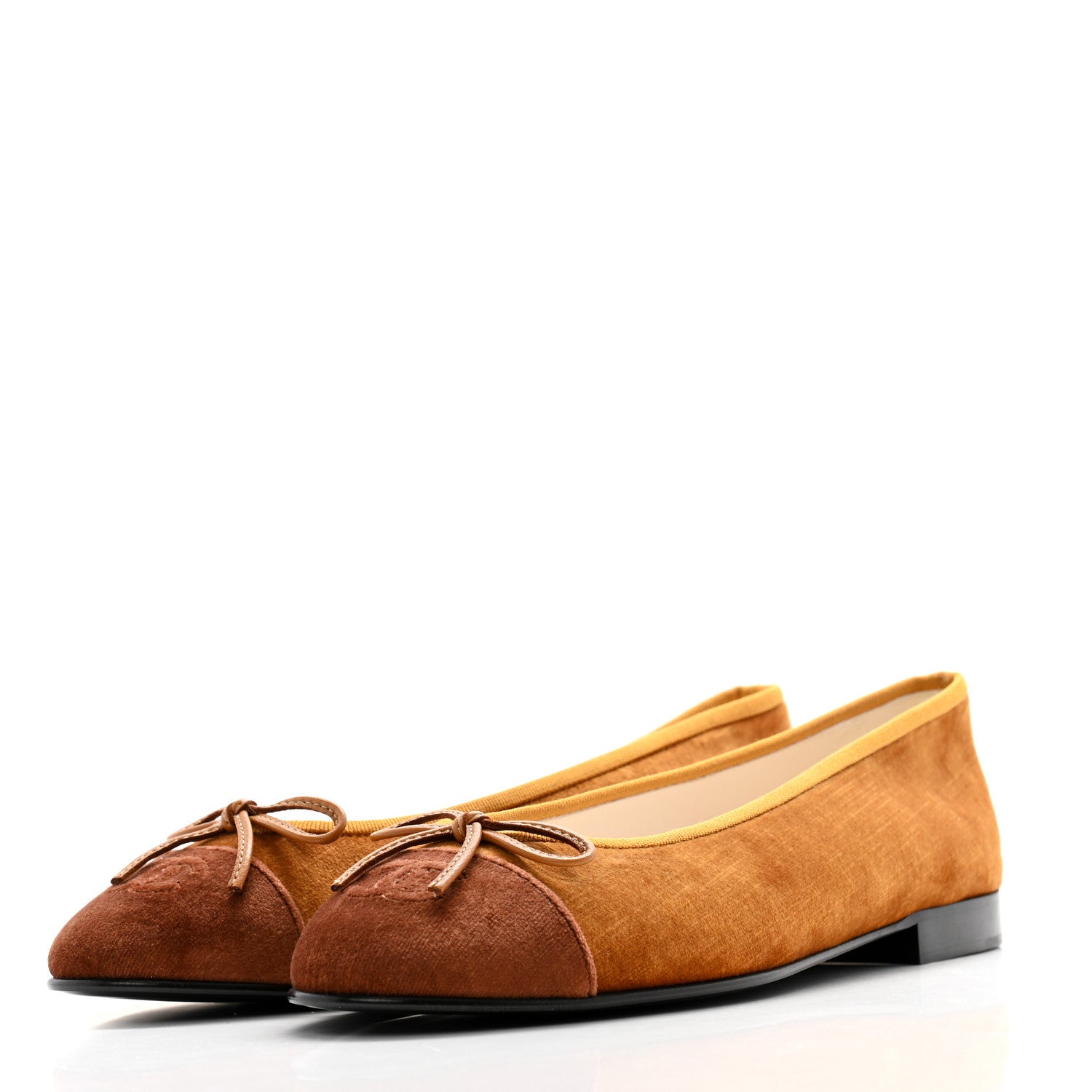 Chanel Velvet Cap Toe CC Ballerina Flats 38 Brown Light Brown 3 of 9