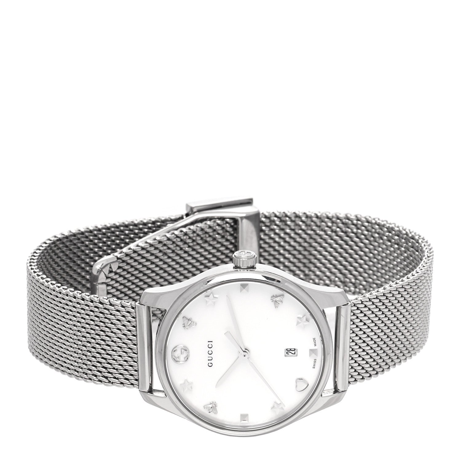 Gucci Stainless Steel Mother of Pearl 29mm G-Timeless Charm Quartz Watch 2 of 4