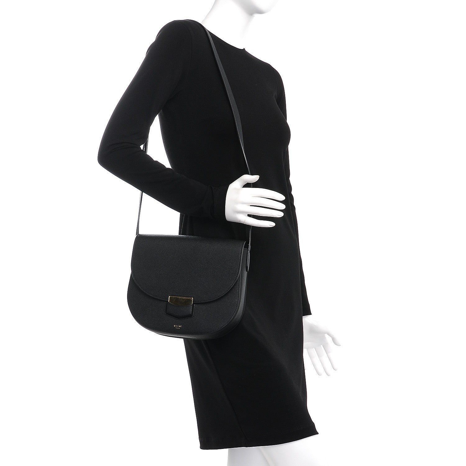 Celine Grained Calfskin Medium Trotteur Black 2 of 7
