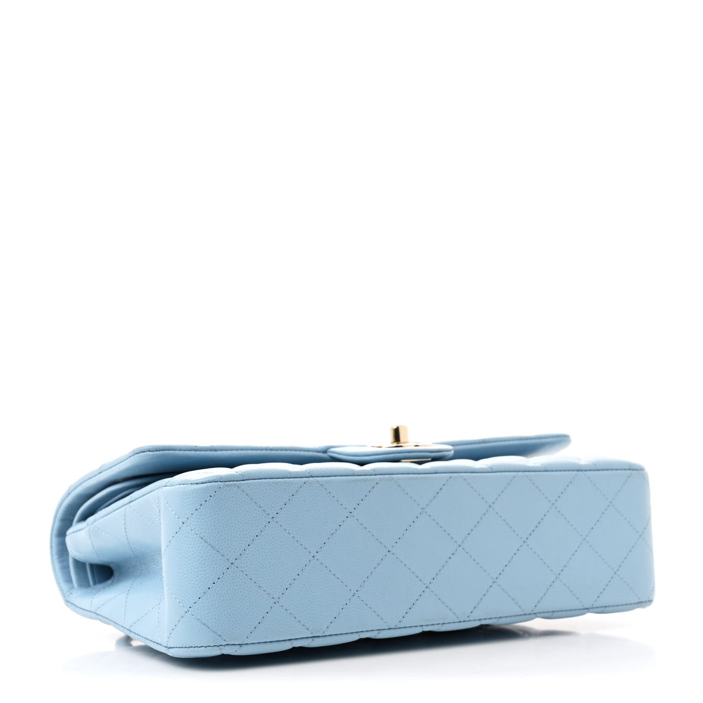 Caviar Quilted Medium Double Flap Light Blue