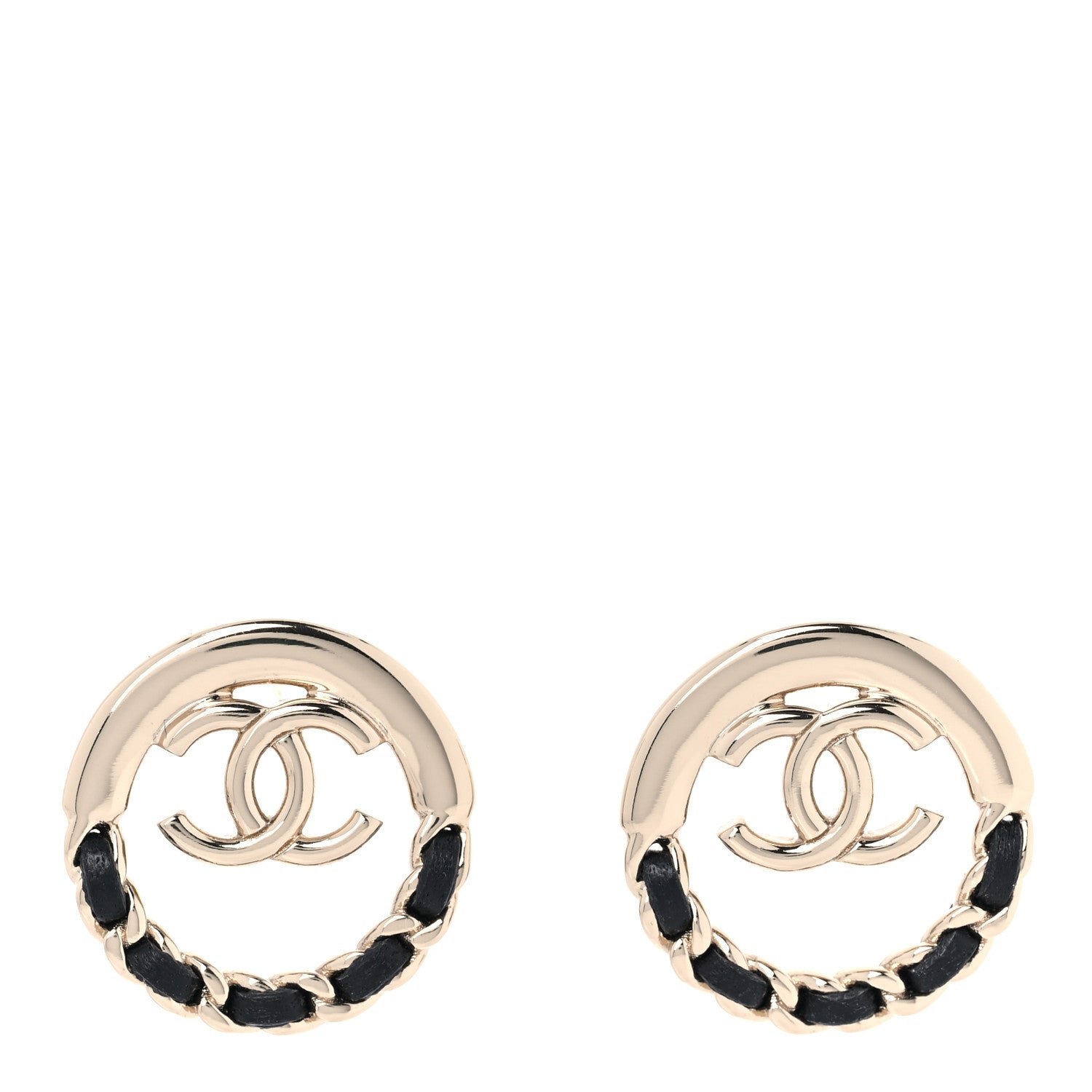 Chanel Lambskin Chain CC Round Earrings Gold Black 1 of 5